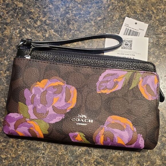 Coach Double Zip Rose Print Wallet/Wristlet - Picture 6 of 10